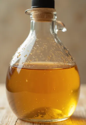 Cam kasede elma sirkesi, etrafında taze elmalar, elma kabukları ve sirke anası kavanozu