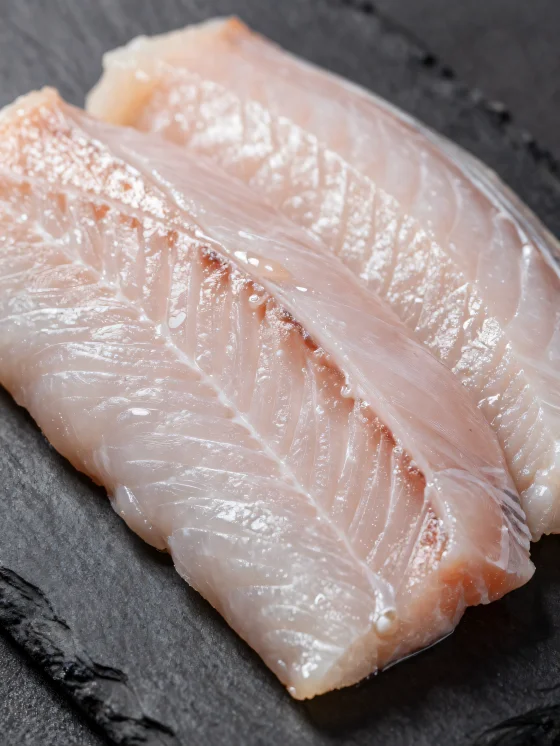 Ahşap sunum tahtasında baharatlanmış taze yılan balığı filetosu