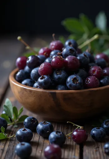 Doğal ortamda taze, bütün ve kesilmiş aronya meyveleri