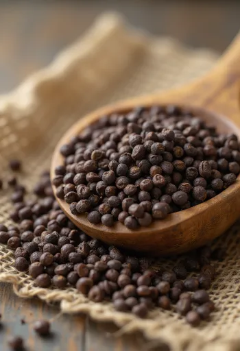 Ahşap yüzeyde kurutulmuş tane kahverengi hardal tohumu