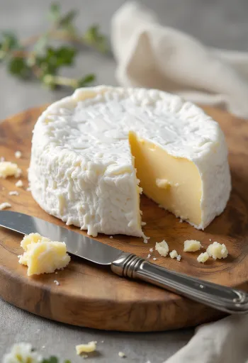 Ahşap tahtada dilimlenmiş, içi kremsi Brie peyniri