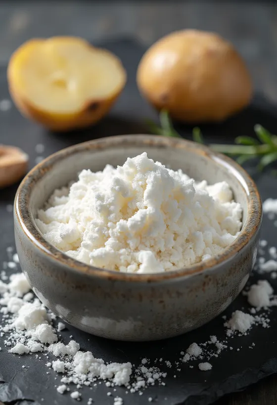 Kasede ince toz halinde ve kaşıkla dökülmüş patates nişastası