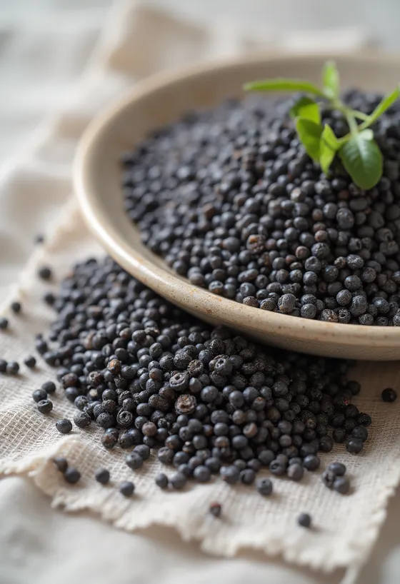 Beyaz zemin üzerine serpiştirilmiş siyah chia tohumları yakın çekim