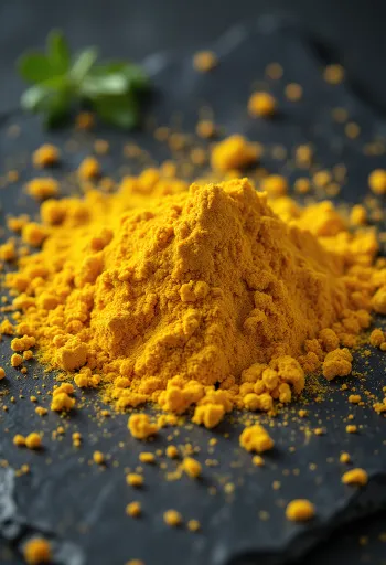 Rustik ahşap tezgahta serpilmiş ve kasede köri baharat karışımı