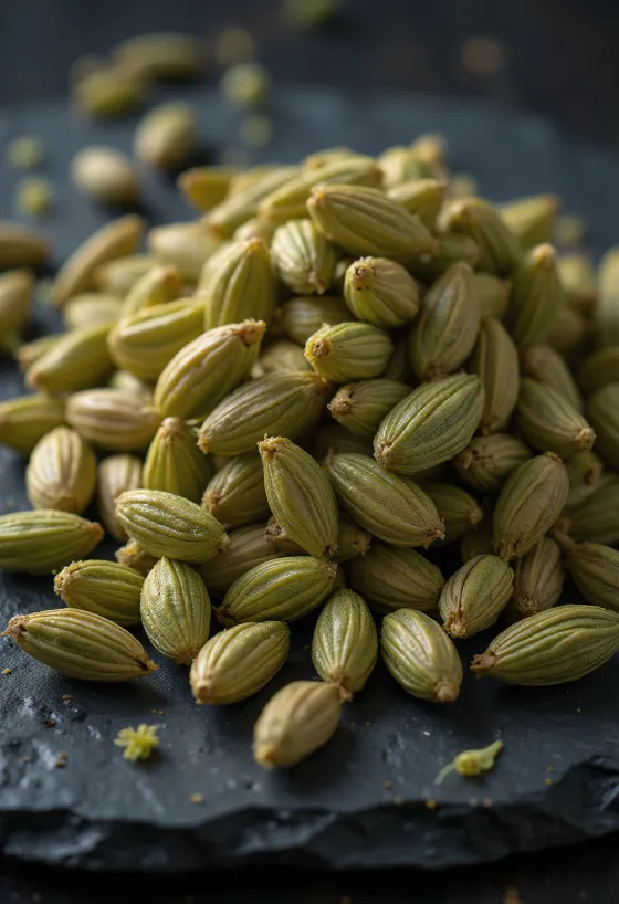 Ahşap kasede ve kaşıkta rezene tohumları