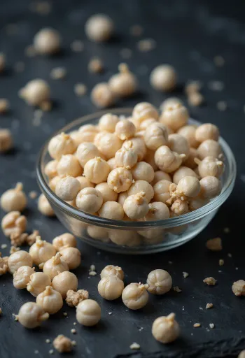 Ahşap kasede ve açık renkli zeminde tane beyaz biberler