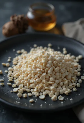 Açık renkli zemin üzerinde beyaz haşhaş tohumları yığını