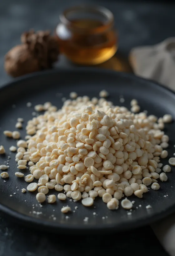 Açık renkli zemin üzerinde beyaz haşhaş tohumları yığını