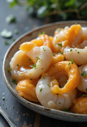 Buz üzerinde taze kara midye içi, limon ve maydanoz ile sunum