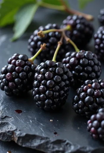 Taze karadut (Morus nigra) meyveleri, bütün ve kesilmiş halde