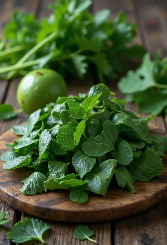 Kasede pişime hazır, ince kıyılmış koyu yeşil manyok yaprakları