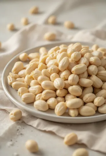 Beyaz zeminde farklı çam fıstığı çeşitleri: uzun ince, kısa ve koyu renkli taneler