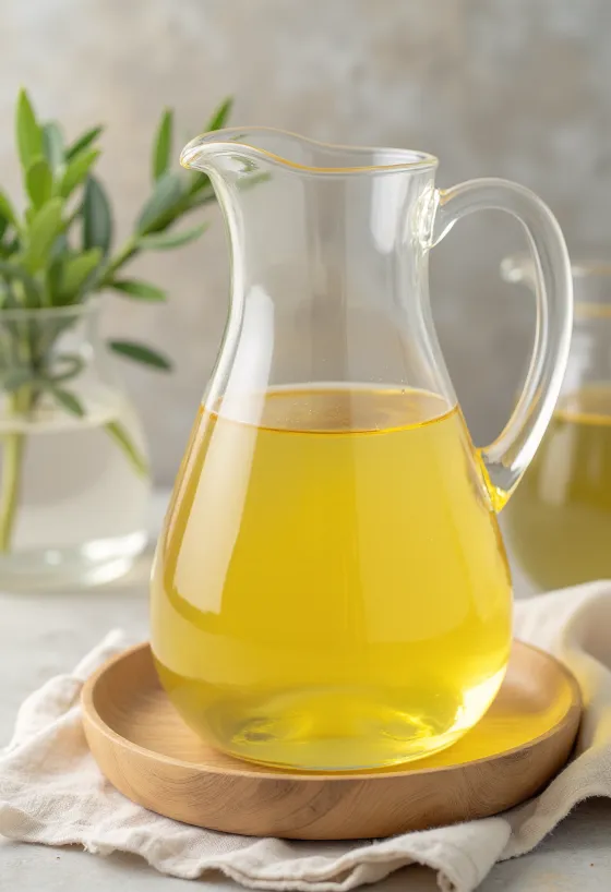 Küçük kasede rafine palm yağı ve etrafında işlenmiş palmiye meyvesi posası