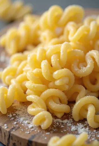 Ahşap yüzeyde spiral şekilli kuru burgu makarna (fusilli)