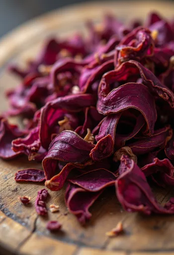 Kasede kurutulmuş kırmızı hibiskus yaprakları ve tahta kaşık