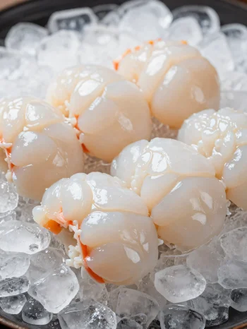 Rustik ahşap kesme tahtasında limon ve baharatlarla taze istakoz