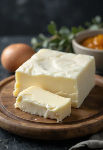 Küçük seramik kapta kremsi keçi tereyağı, rustik ahşap zemin