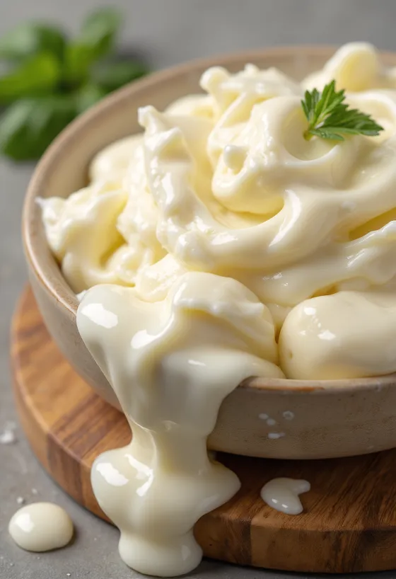 Seramik kasede kaşıkla sunulan ipeksi mascarpone peyniri