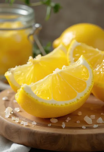 Kavanozda altın sarısı rengini almış fermente limon dilimleri