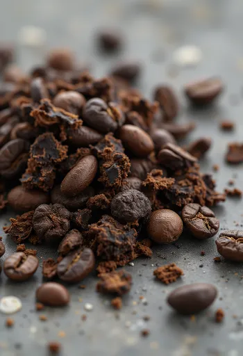 Kesme tahtasında kavrulmuş hindiba kökü parçaları