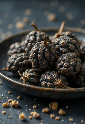 Ahşap mutfak tezgahında uzun karabiber (Piper longum) taneleri