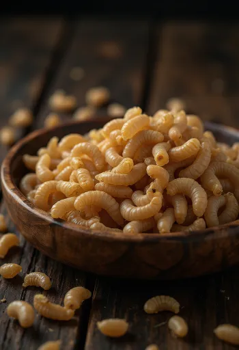 Tabakta zarifçe dilimlenmiş taze un kurdu eti