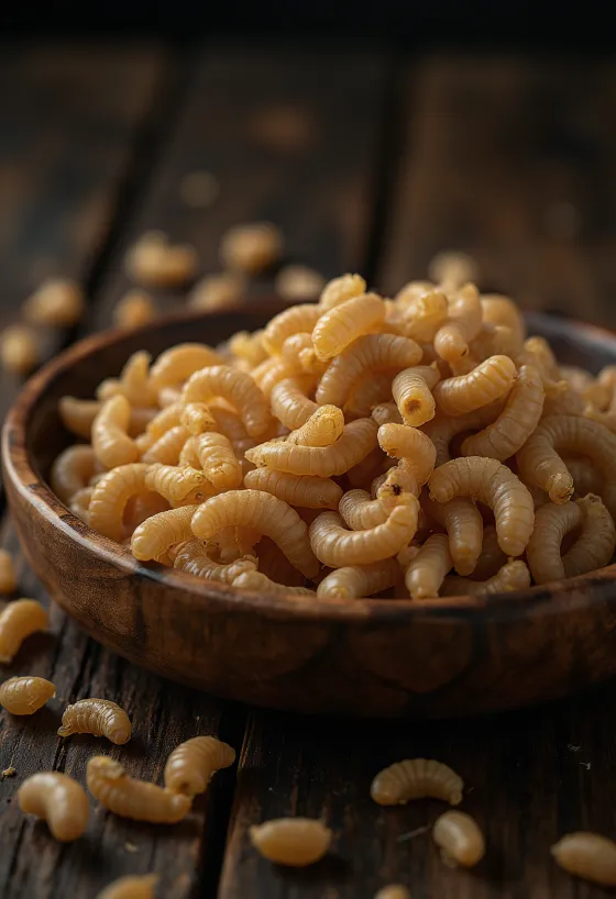 Tabakta zarifçe dilimlenmiş taze un kurdu eti