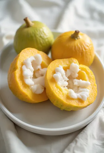 Kesme tahtasında dilimlenmiş Santol meyvesi