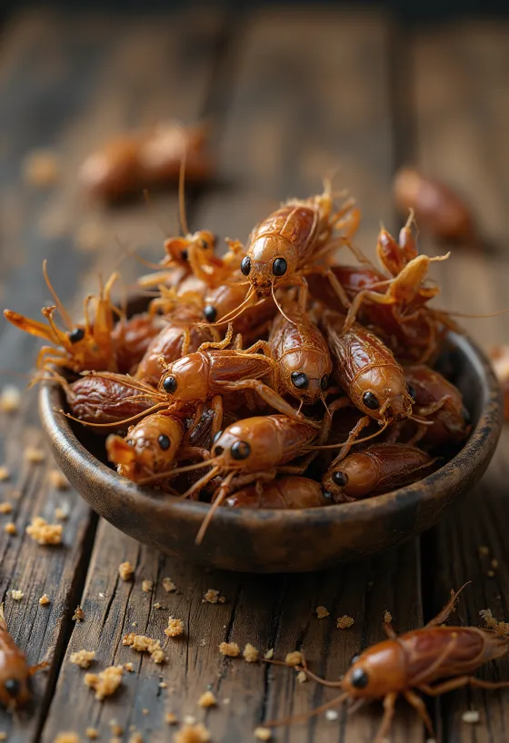 Tabağa servis edilmiş ince dilimlenmiş taze cırcır böceği eti