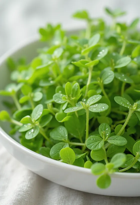 Taze yeşil yapraklı ve minik beyaz çiçekli Kuşotu bitkisi