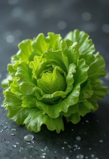 Taze yeşil meşe palamudu marulu, canlı yeşil yapraklarıyla kesme tahtasında