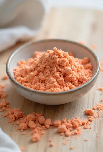 Kırmızı renkli cam şişede aserola tozu ve etrafında taze aserola kirazları