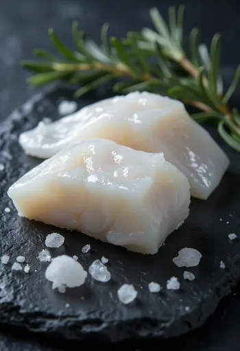 Kesme tahtası üzerinde çiğ Atlantik morina balığı filetosu