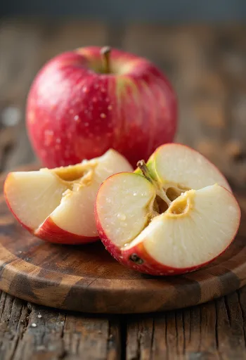 Kesme tahtası üzerinde taze bütün ve dilimlenmiş Idared elmaları