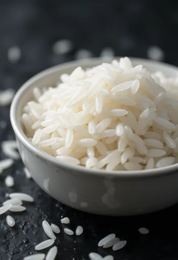 Tane tane ve uzun yapılı taze pişmiş yasemin pirinci