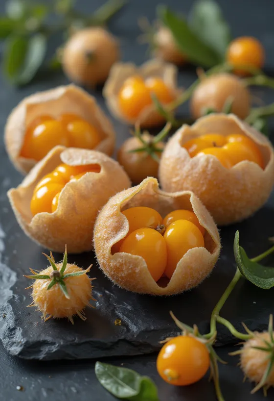 Parlak turuncu renkli ve kağıt kabuklu Altın Çilek (Physalis) meyveleri