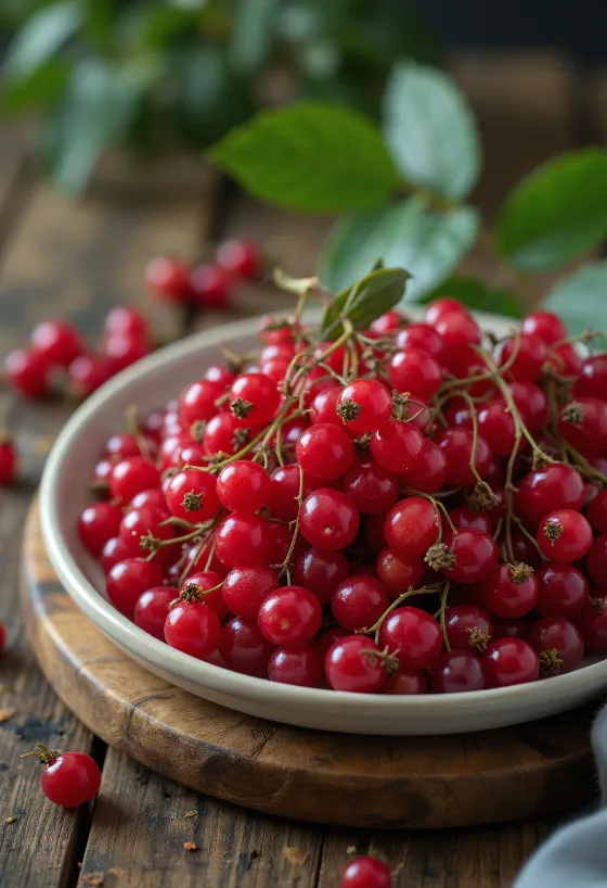 Kırmızı mürver meyveleri, parlak kırmızı renk ve hafif ışıltılı yüzey