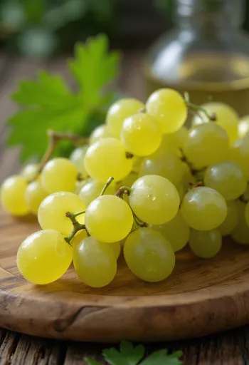Yakından Zalagyöngye üzümü, taze ve sulu taneler, yeşilimsi sarı kabuk
