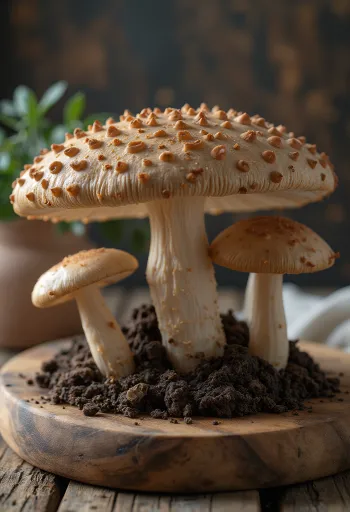 Mutfak hazırlık tahtasında dilimlenmiş şemsiye mantarı