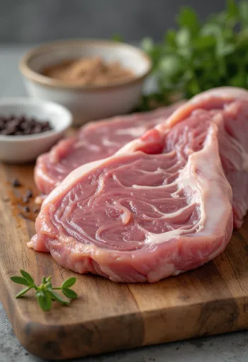 Ahşap kesme tahtasında temizlenmiş, dilimlenmiş çiğ dil filetosu parçaları