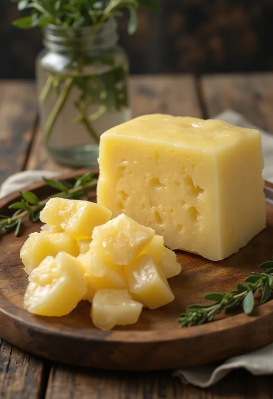 Küçük bir kapta çiğ sığır iç yağı ve etrafında temizlenmiş yağ dokuları