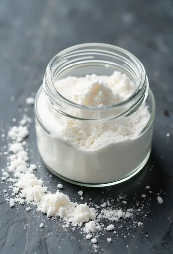 Küçük bir kapta açık renkli pektin tozu ve yanında tahta kaşık