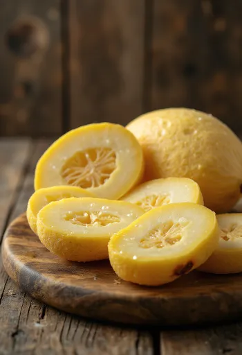 Ahşap kesme tahtasında dilimlenmiş yeşil ve sarı plantain muzları