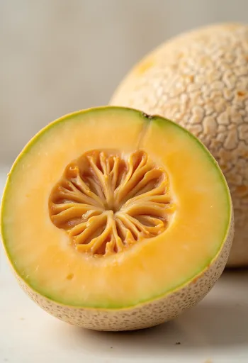 Ahşap yüzeyde dilimlenmiş turuncu içli kavun ve çekirdekleri