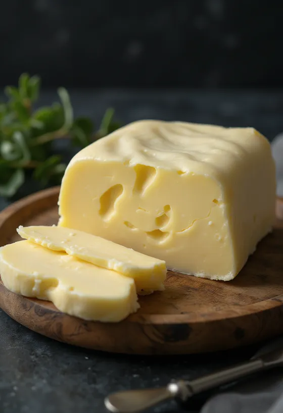 Küçük kapta fermente tereyağı ve yanında ekşi krema damlaları