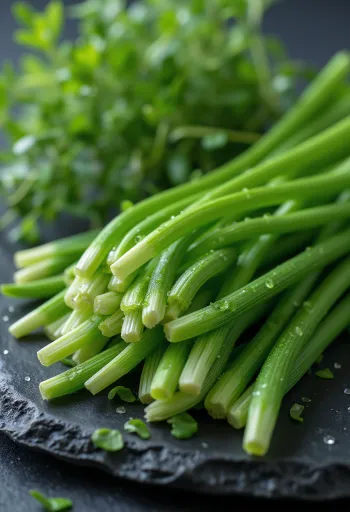 Seramik kasede taze, doğranmış frenk soğanı, ahşap yüzeyde