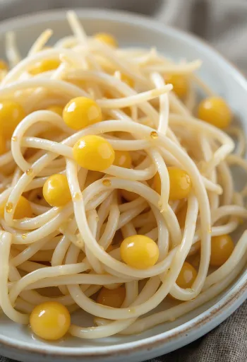 Beyaz tabakta taze ve kıtır soya filizleri