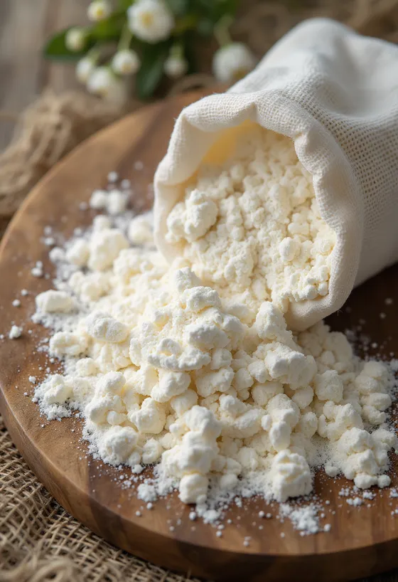 Kasede ince tapyoka unu ve tahta kaşık