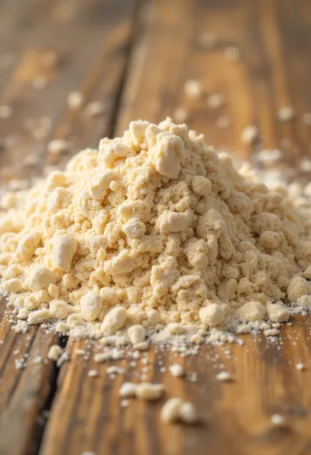 Ahşap yüzeye serpilmiş ve rustik kasede tam buğday unu