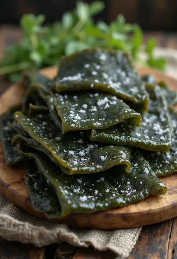 Kalın yapraklı ve doğal dokulu kurutulmuş Kombu yosunu